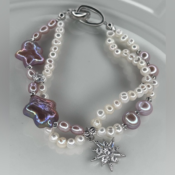 SOLD❌Handmade Freshwater Pearl Purple White Star ⭐️ Bracelet - Picture 2 of 3